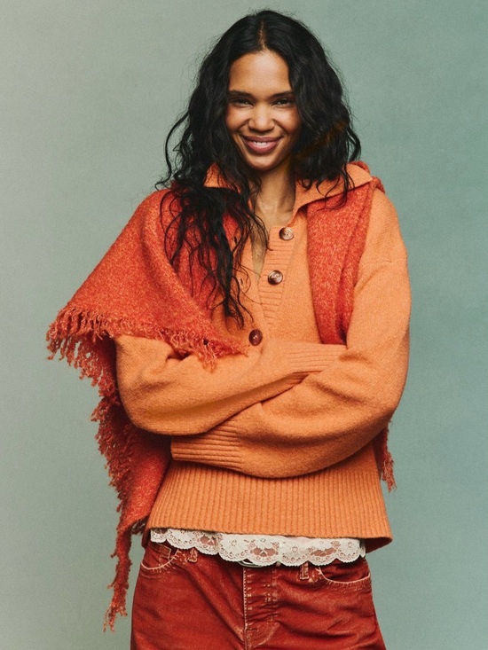 Accessories - Free People ForeverTribeca Fringe Shawl. Electric Orange.